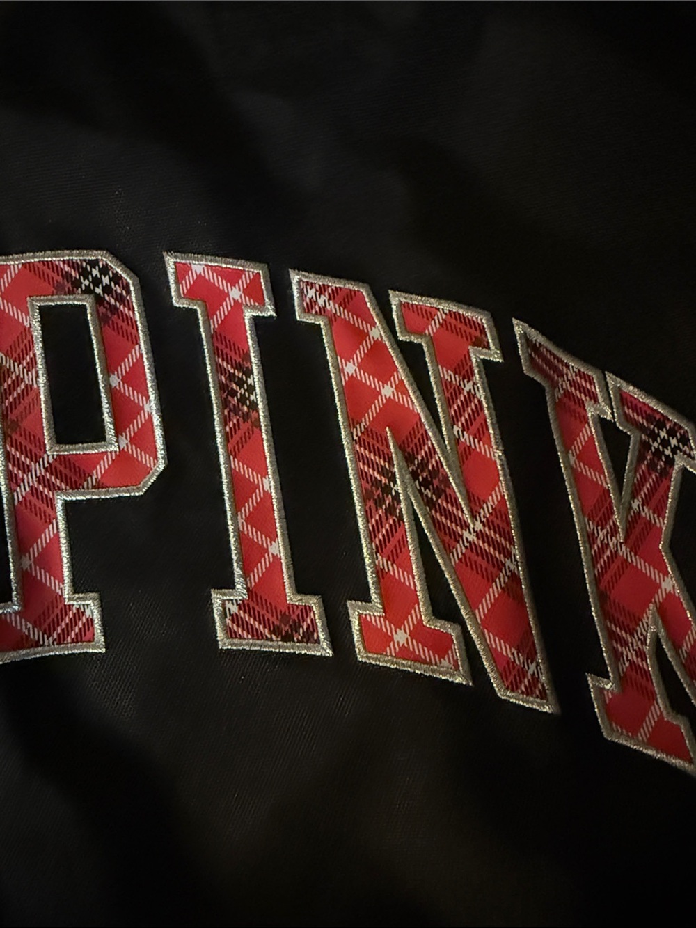 Victoria’s Secret PINK LOVE PINK Tote Bag Black Plaid Logo - Picture 4 of 7
